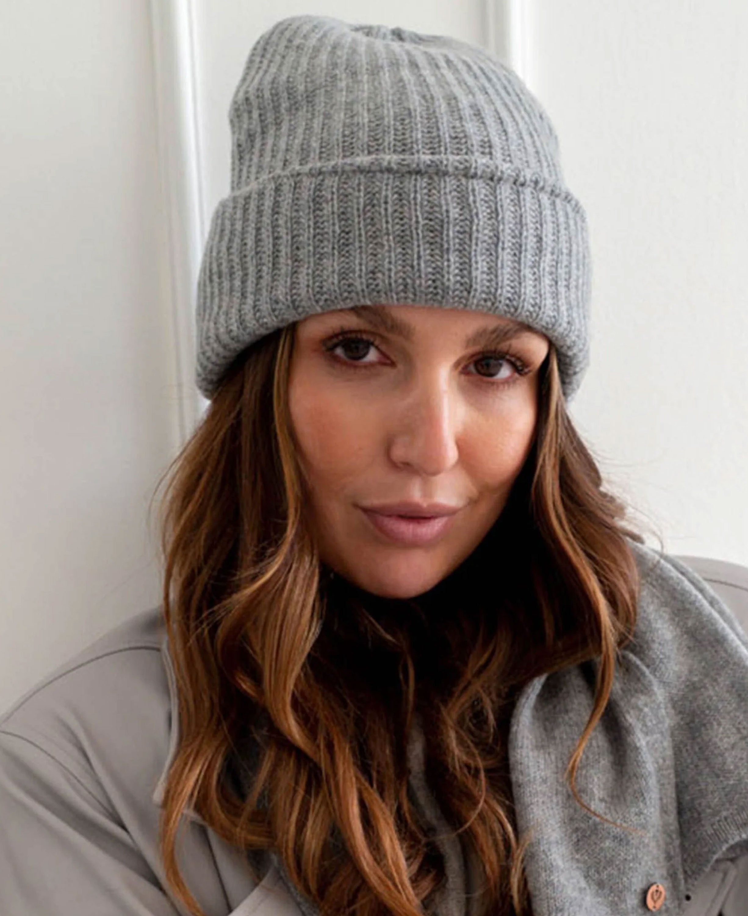 Knitted Wool Blend Beanie - Silver