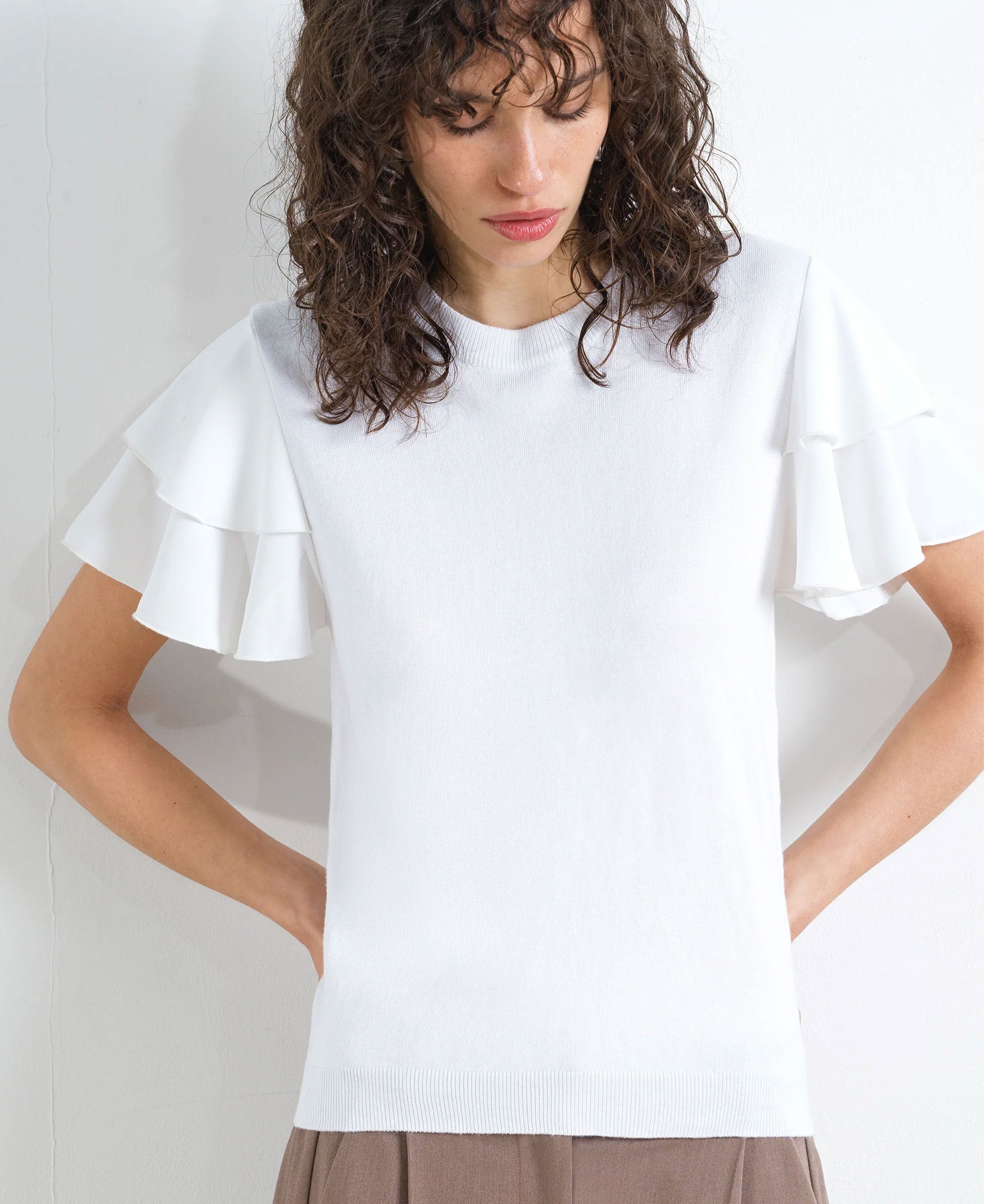 Aylaa Krista Mix Sleeve Top - Linen White