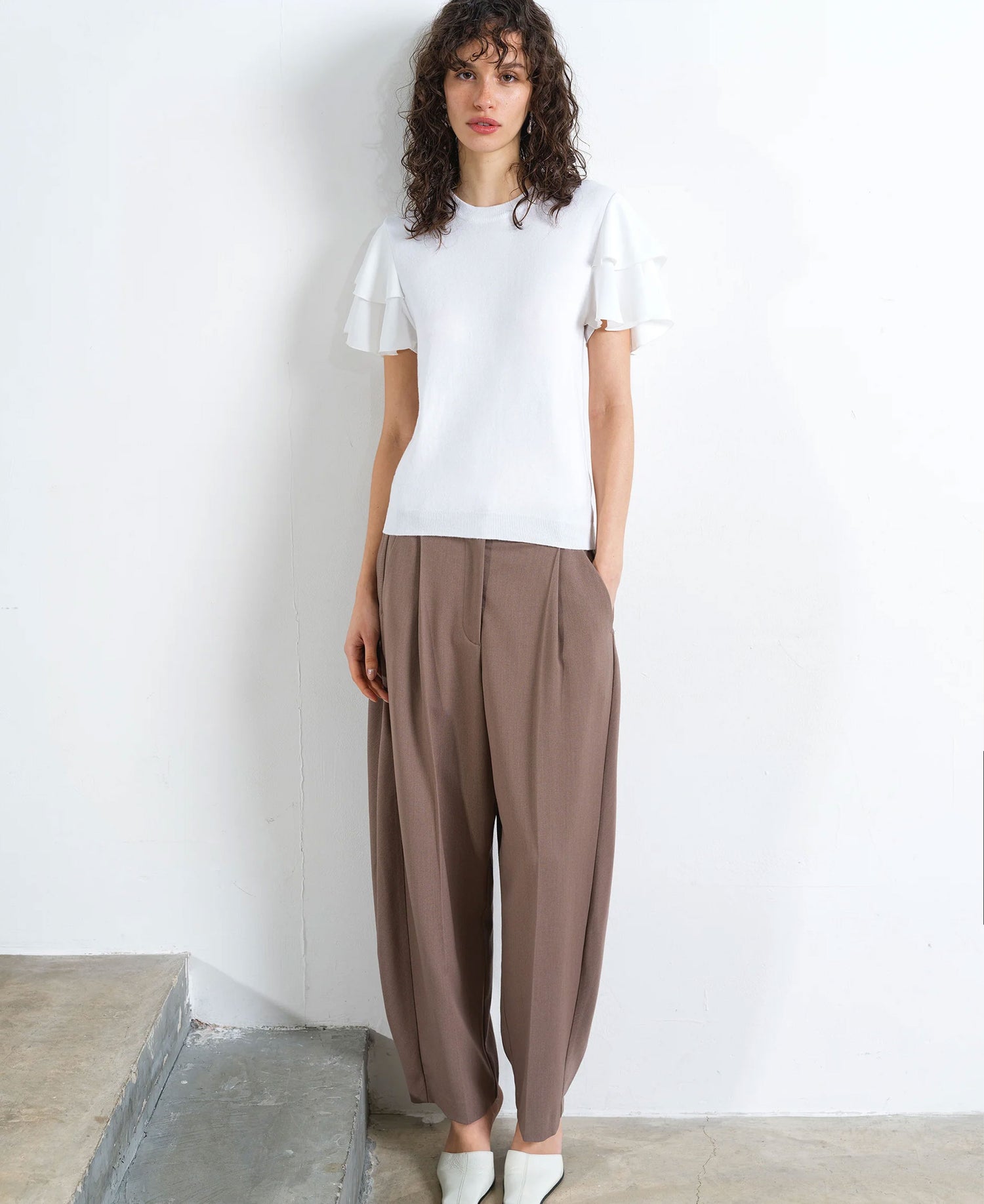 Aylaa Krista Mix Sleeve Top - Linen White