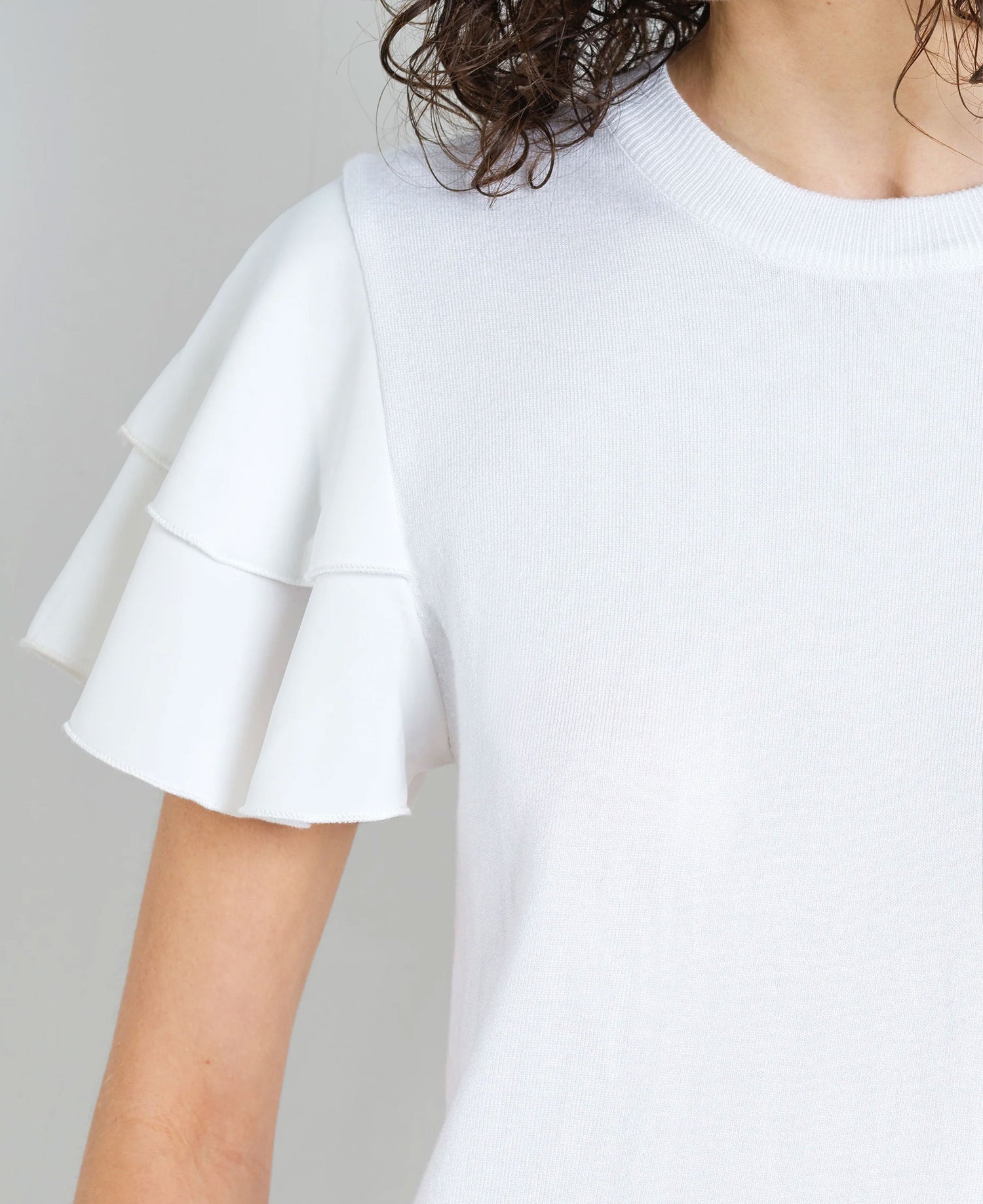 Aylaa Krista Mix Sleeve Top - Linen White