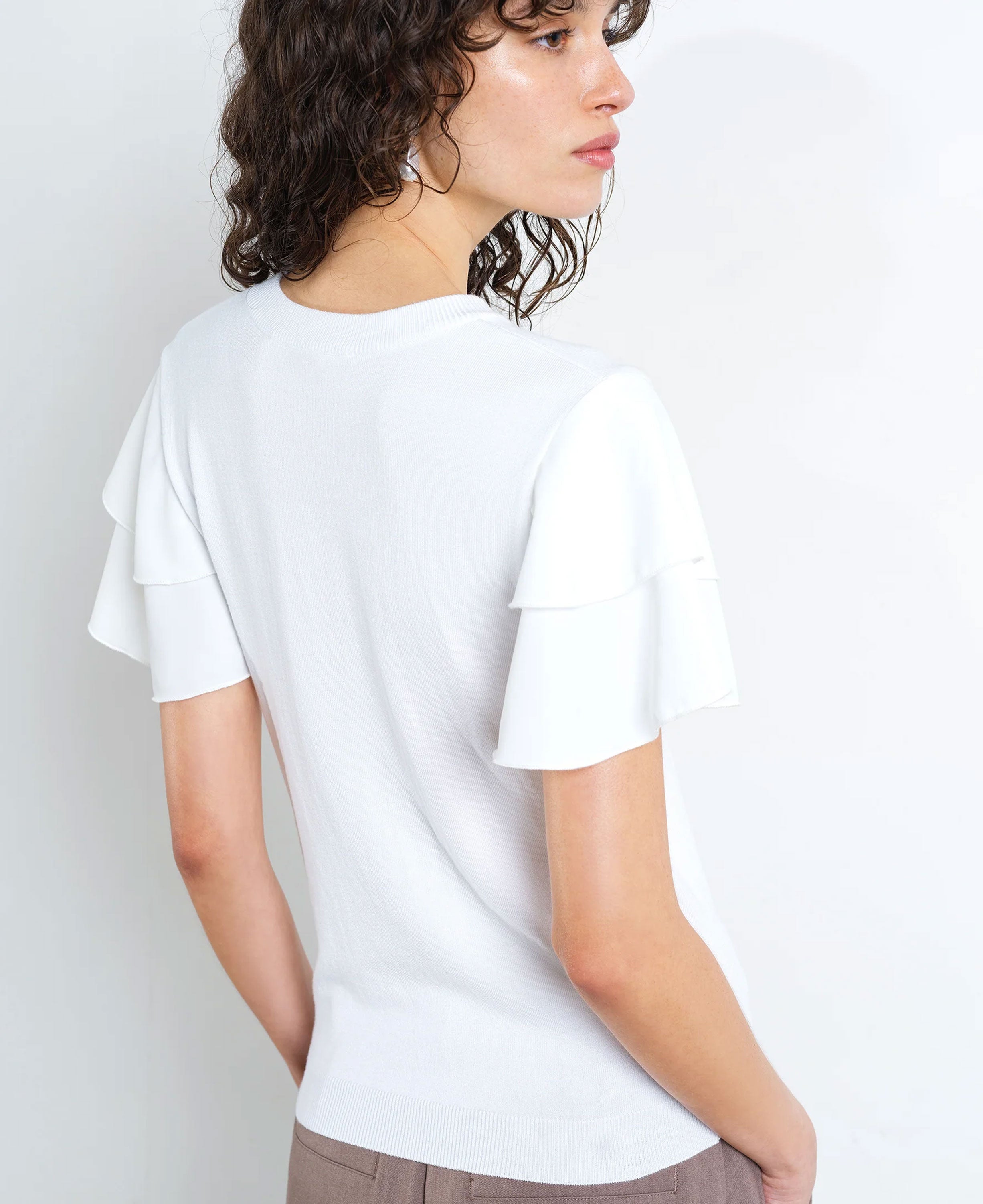 Aylaa Krista Mix Sleeve Top - Linen White