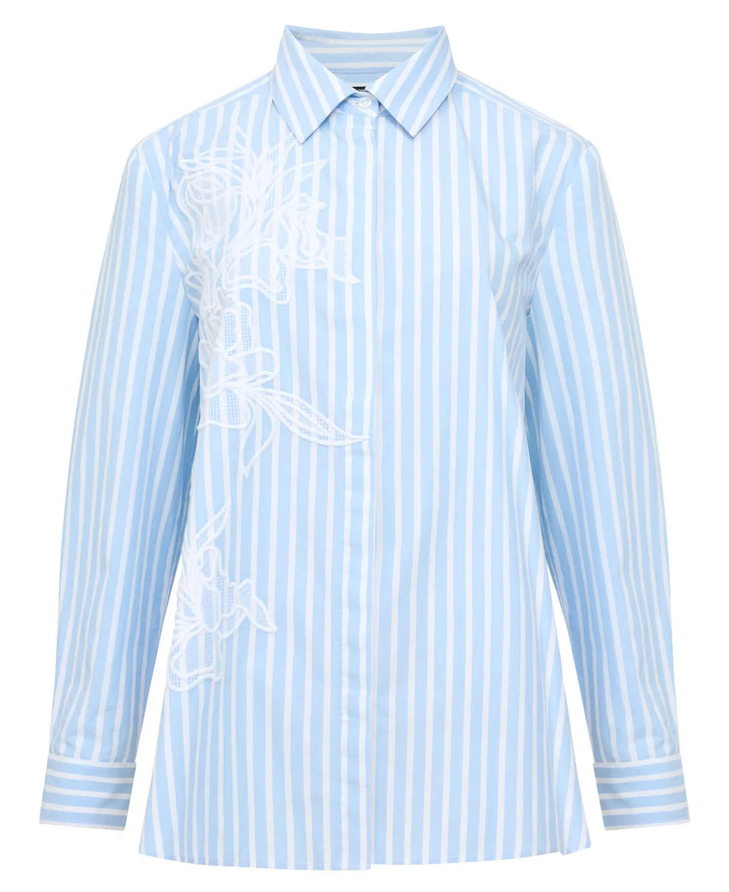 Cambria Cotton Embroidered Floral Stripe Shirt - Arctic Blue/Linen White