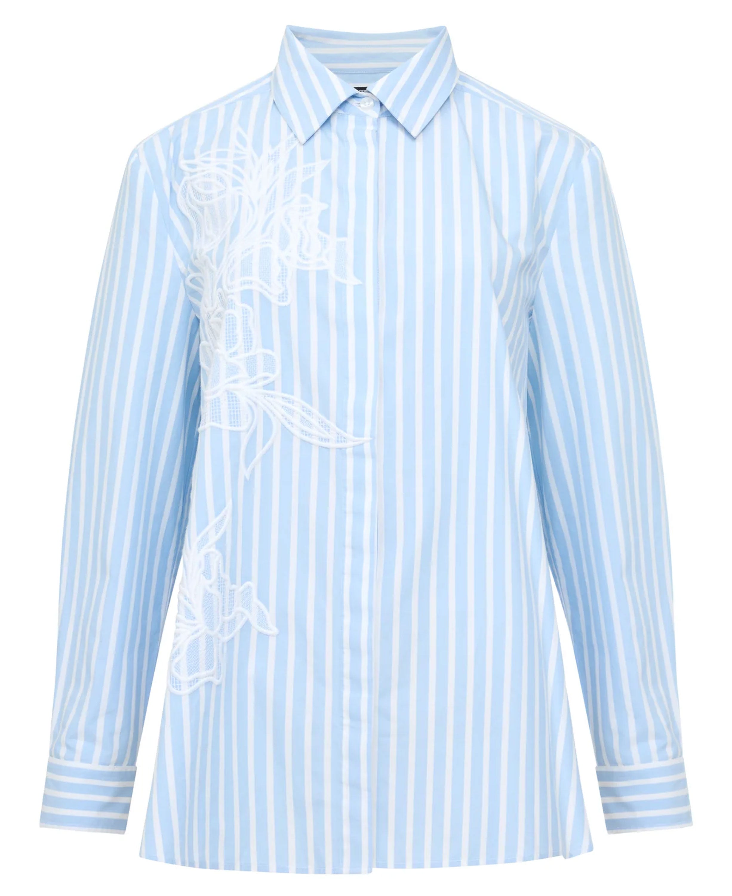 Cambria Cotton Embroidered Floral Stripe Shirt - Arctic Blue/Linen White