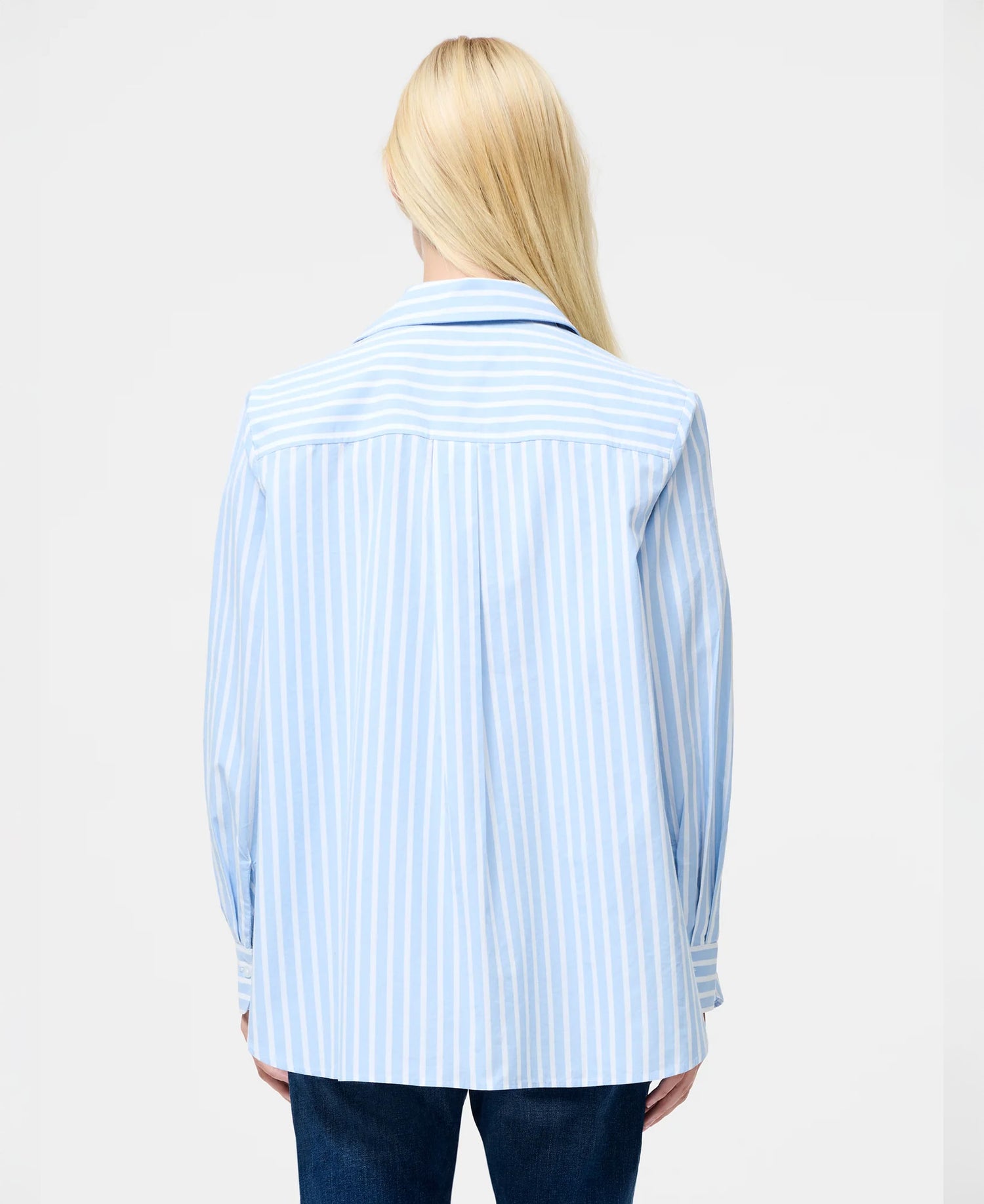 Cambria Cotton Embroidered Floral Stripe Shirt - Arctic Blue/Linen White