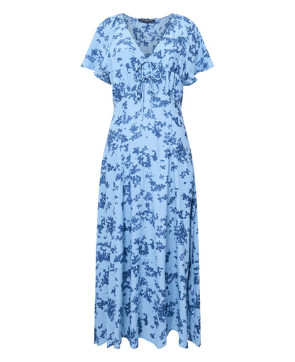 Isla Lizzie Crepe Short Sleeve Dress - Blue Multi