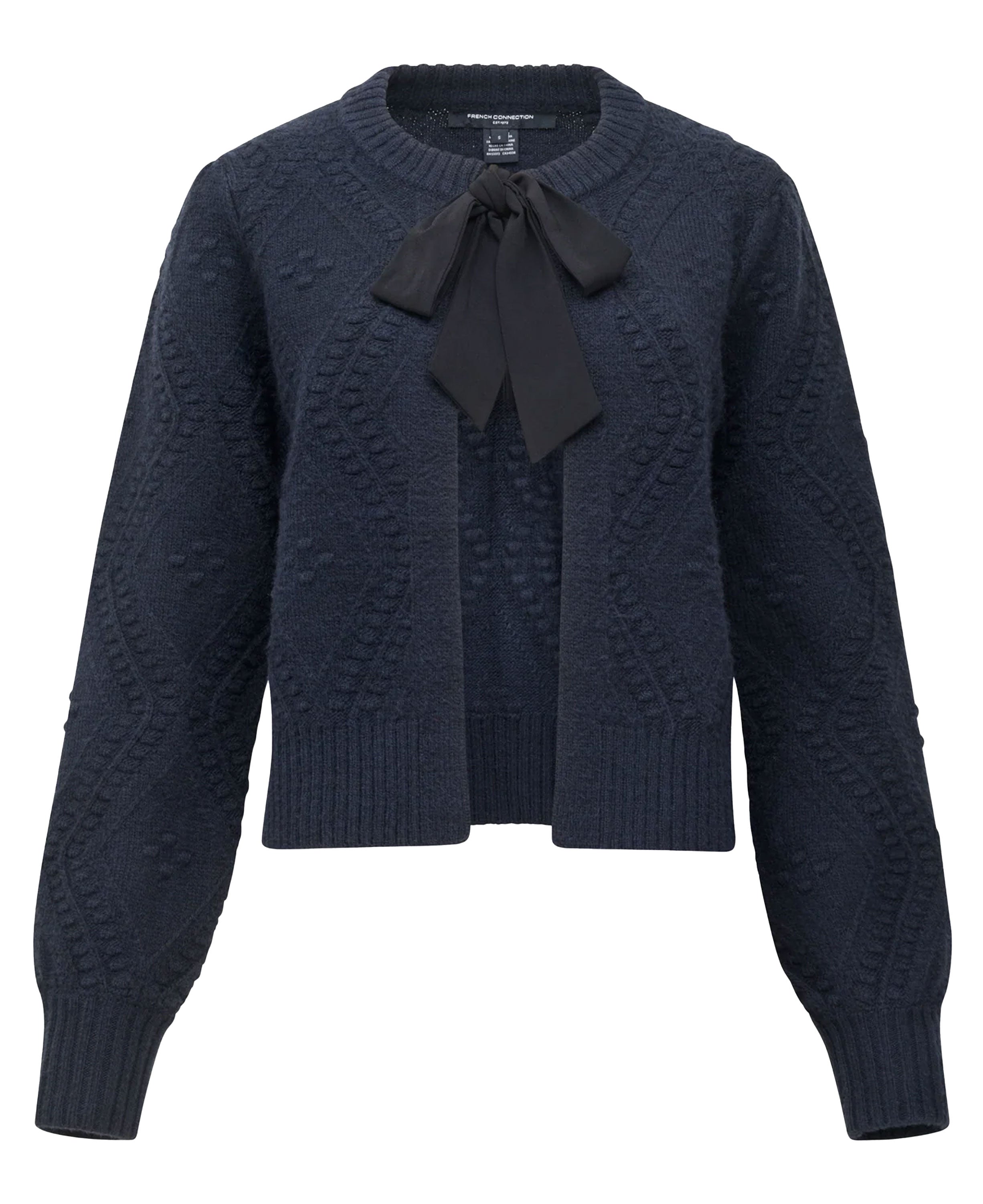 Kitty Bobble Bow Cardigan - Navy Black