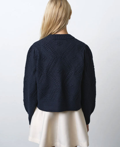 Kitty Bobble Bow Cardigan - Navy Black