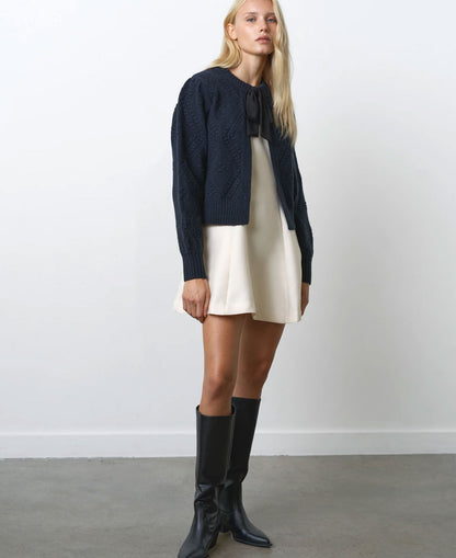 Kitty Bobble Bow Cardigan - Navy Black