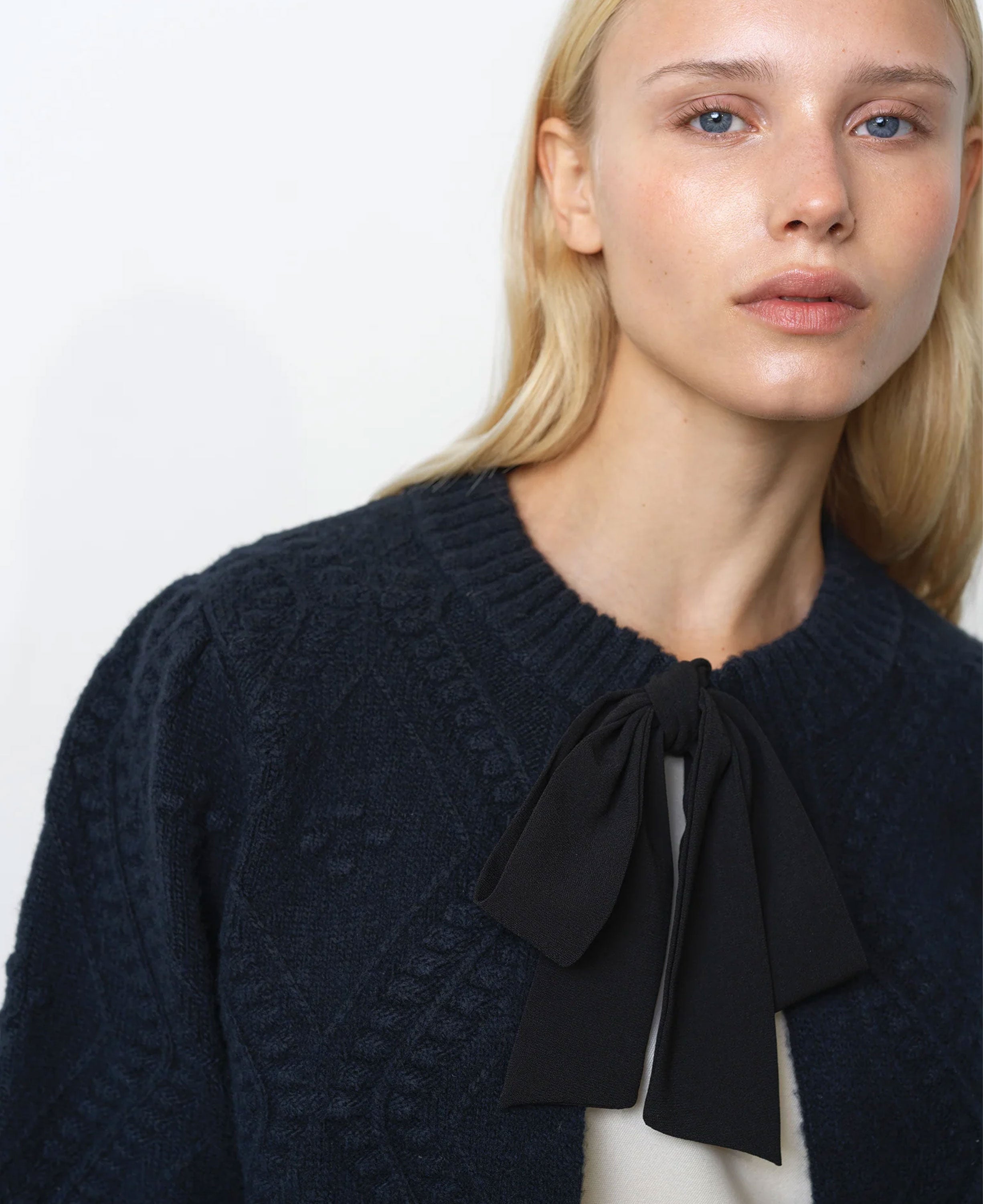 Kitty Bobble Bow Cardigan - Navy Black