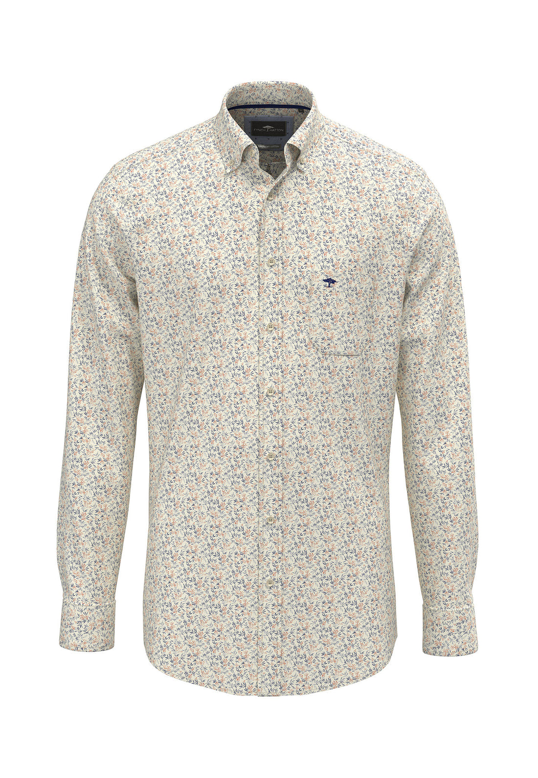 Winter Flower Print Button Down Shirt- Winter White