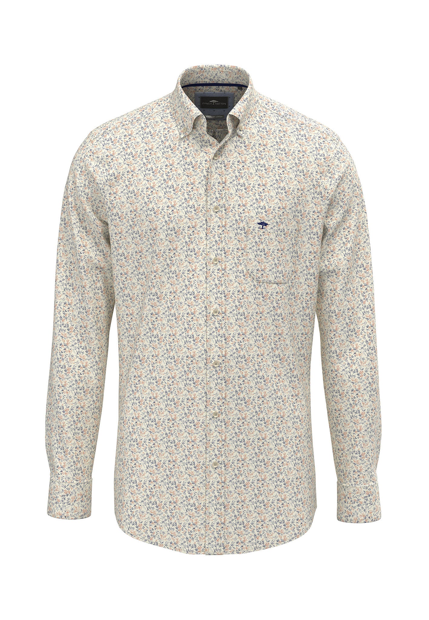 Winter Flower Print Button Down Shirt- Winter White