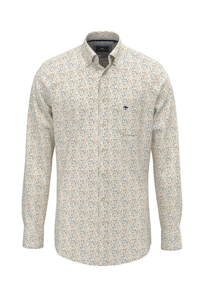 Winter Flower Print Button Down Shirt- Winter White