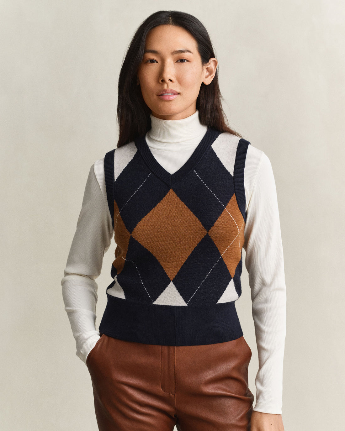 Argyle V-Neck Vest - Evening Blue