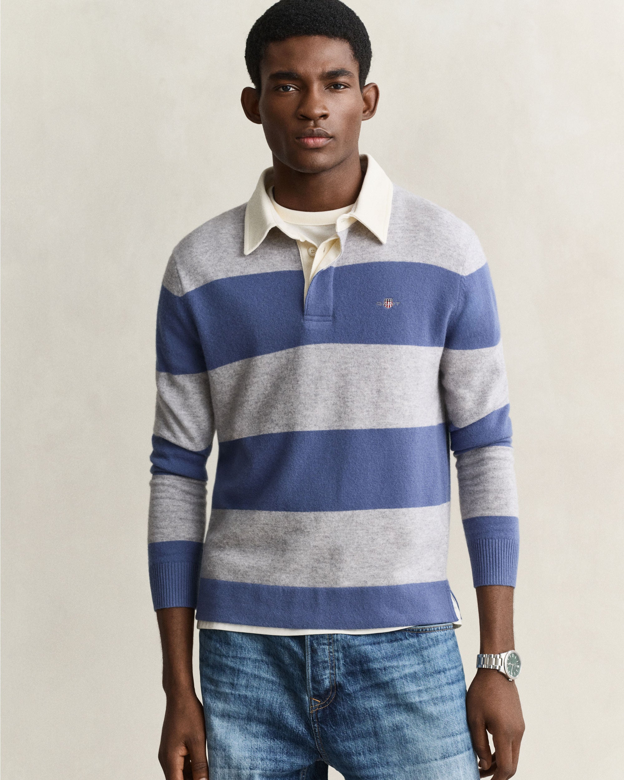 Barstriped Lambswool Rugger - Grey Melange
