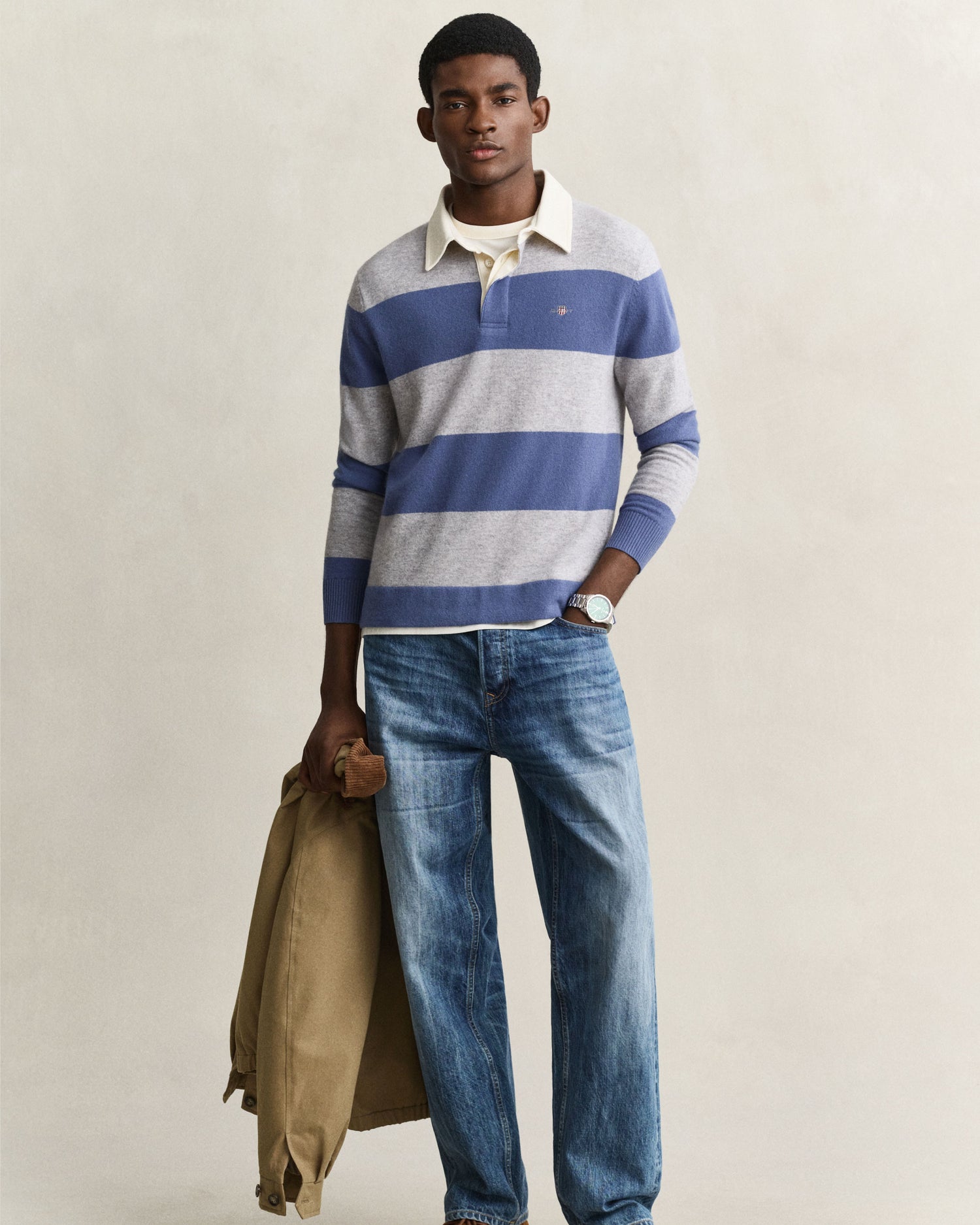 Barstriped Lambswool Rugger - Grey Melange