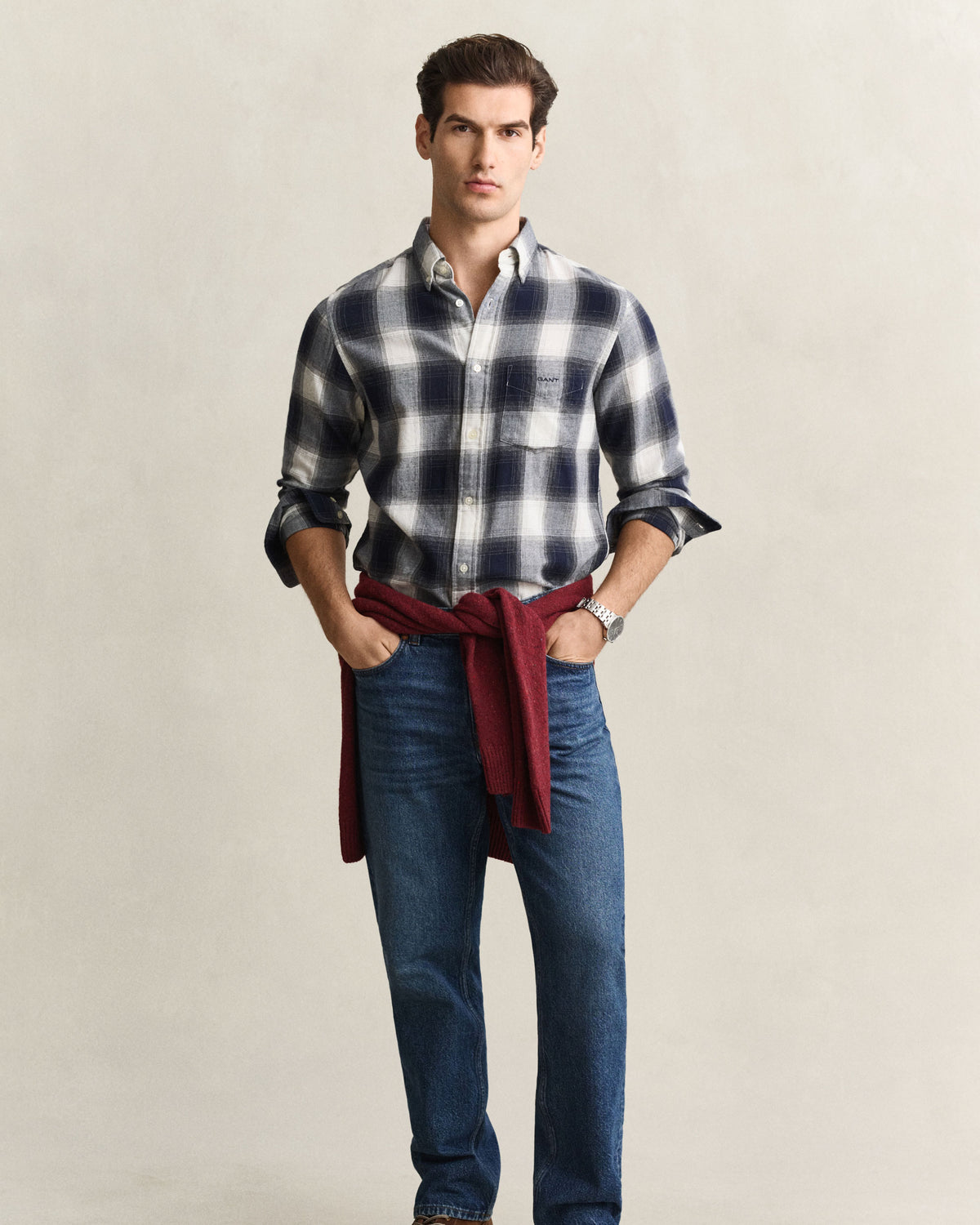 Regular Fit Windblown Flannel Check Shirt - Evening Blue