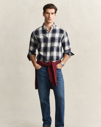 Regular Fit Windblown Flannel Check Shirt - Evening Blue