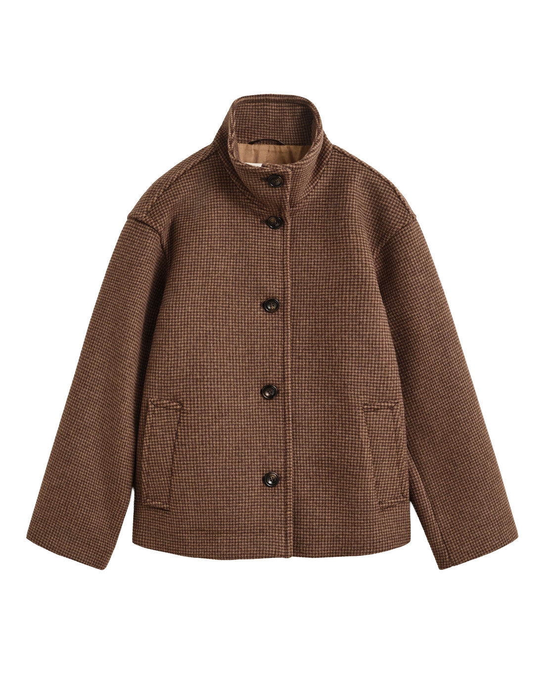 Checked Wool Blend Jacket - Deep Brown