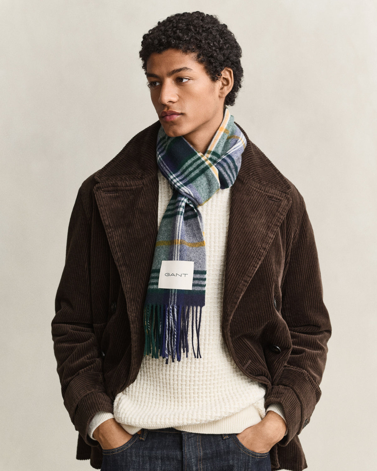 Checked Wool Scarf - Marine