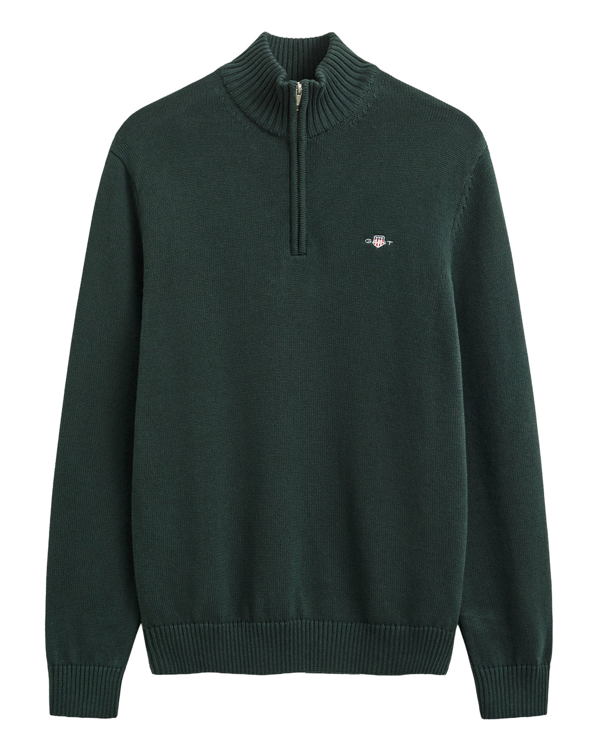 Cotton Knit Half-Zip Sweater - Tartan Green