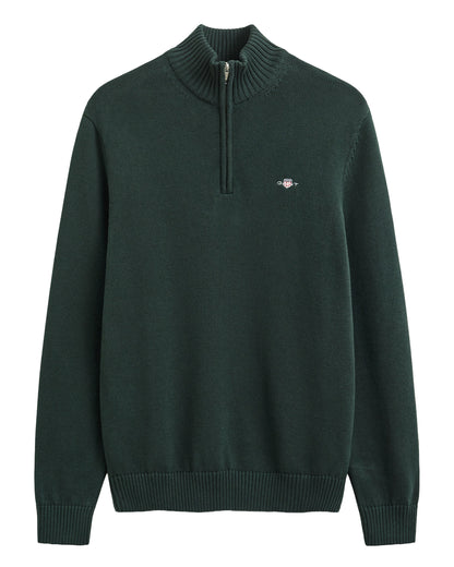 Cotton Knit Half-Zip Sweater - Tartan Green