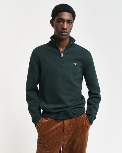 Cotton Knit Half-Zip Sweater - Tartan Green