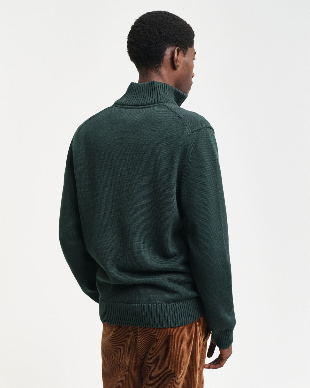 Cotton Knit Half-Zip Sweater - Tartan Green