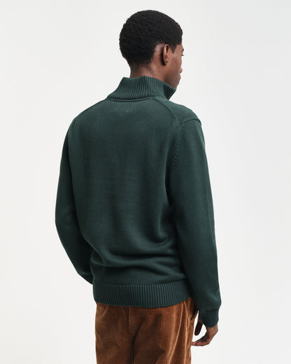 Cotton Knit Half-Zip Sweater - Tartan Green