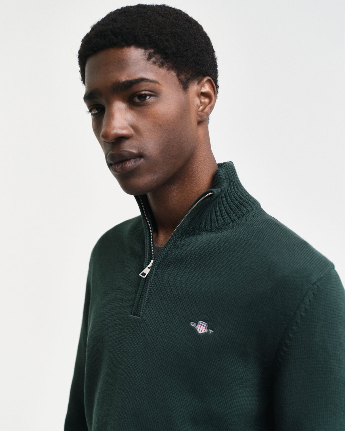 Cotton Knit Half-Zip Sweater - Tartan Green