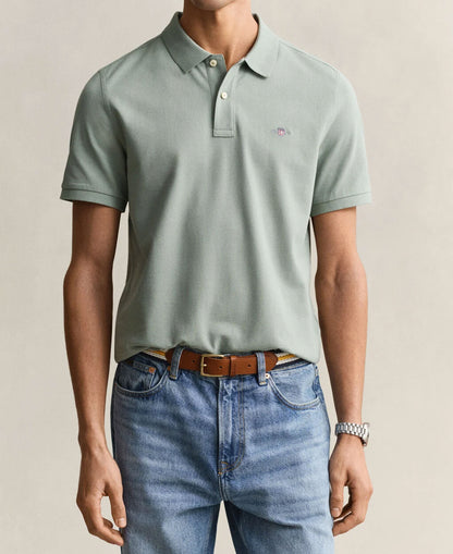 Regular Shield Short Sleeve Pique Polo - Ceramic Grey