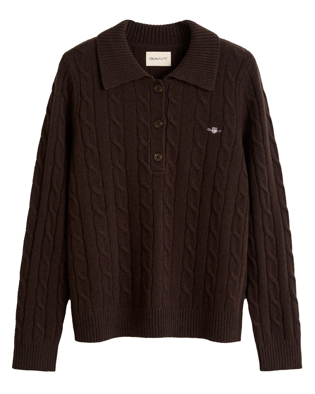 Lambswool Cable Knit Rugger - Deep Brown