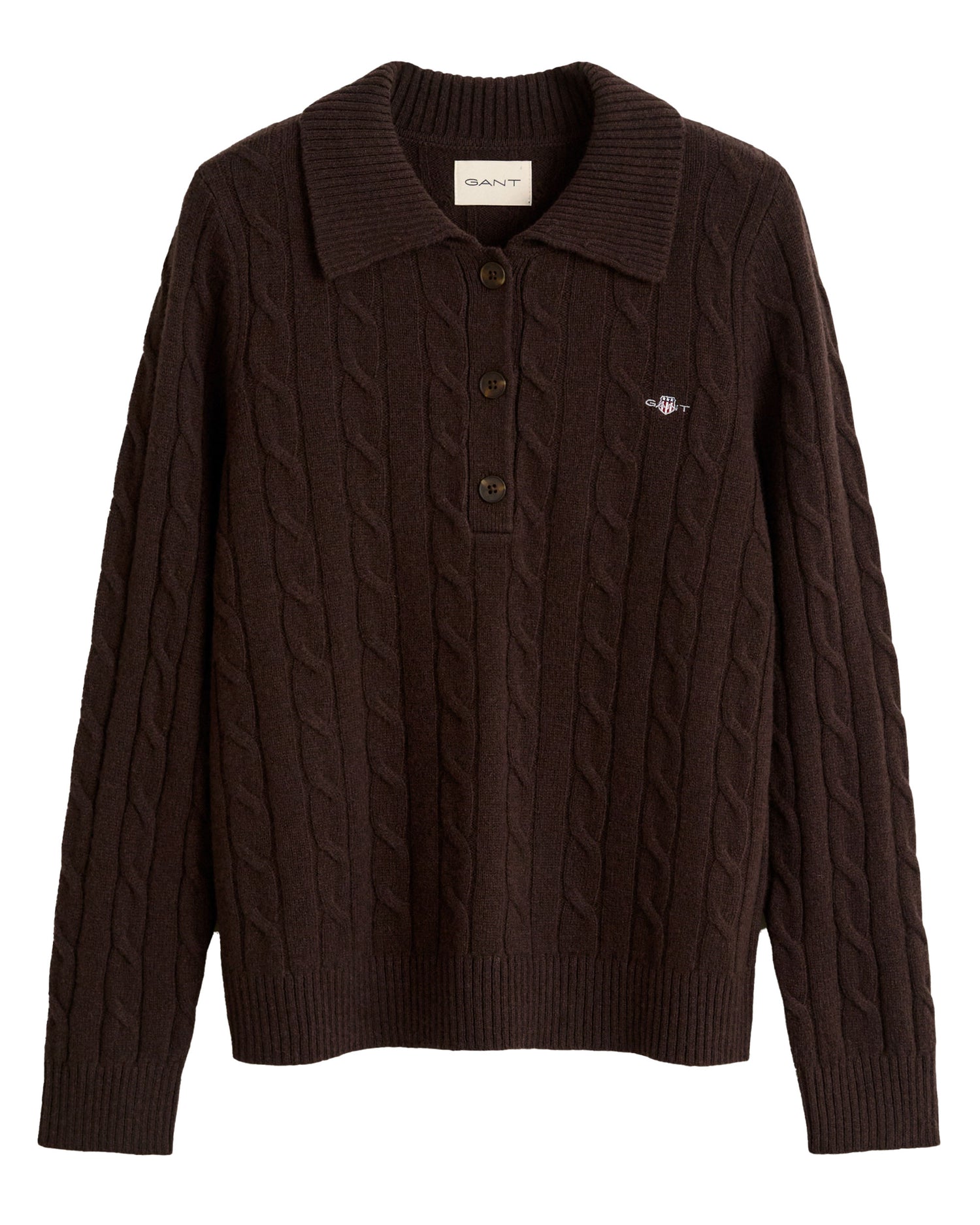 Lambswool Cable Knit Rugger - Deep Brown