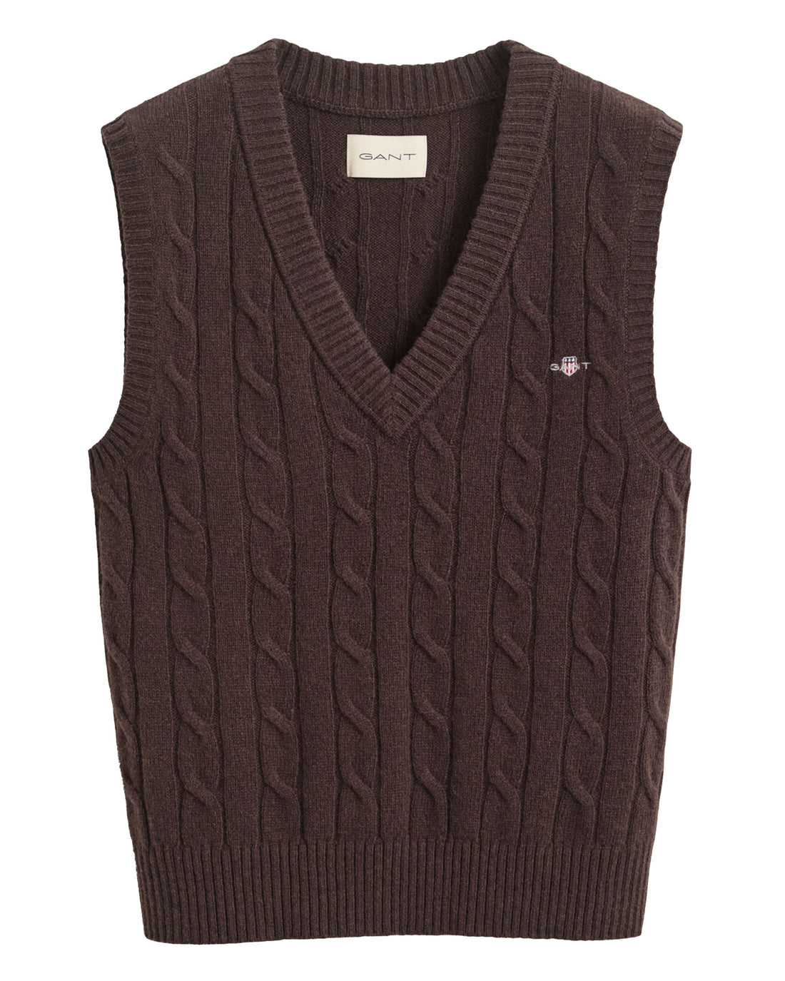 Lambswool Cable Knit Vest - Deep Brown