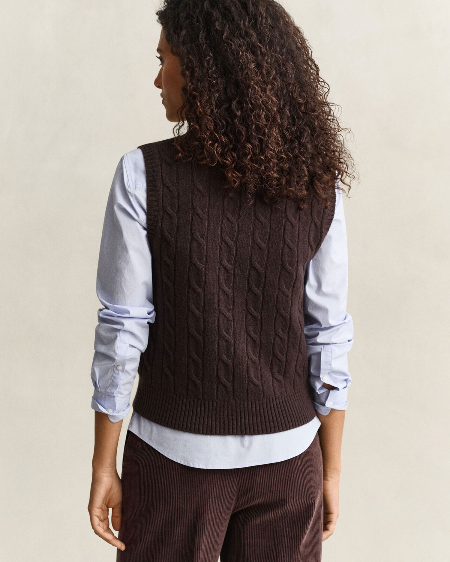 Lambswool Cable Knit Vest - Deep Brown
