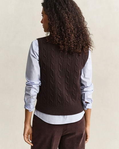 Lambswool Cable Knit Vest - Deep Brown