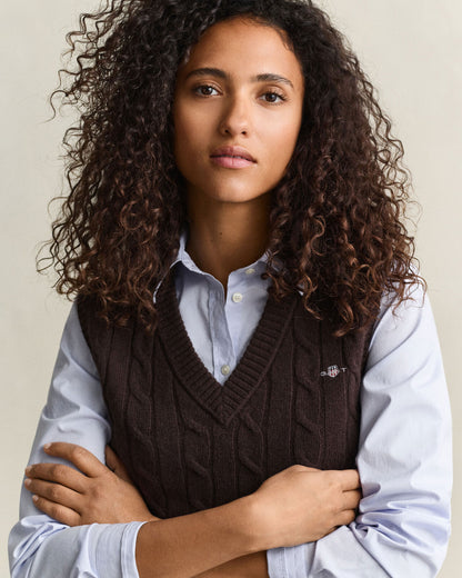 Lambswool Cable Knit Vest - Deep Brown