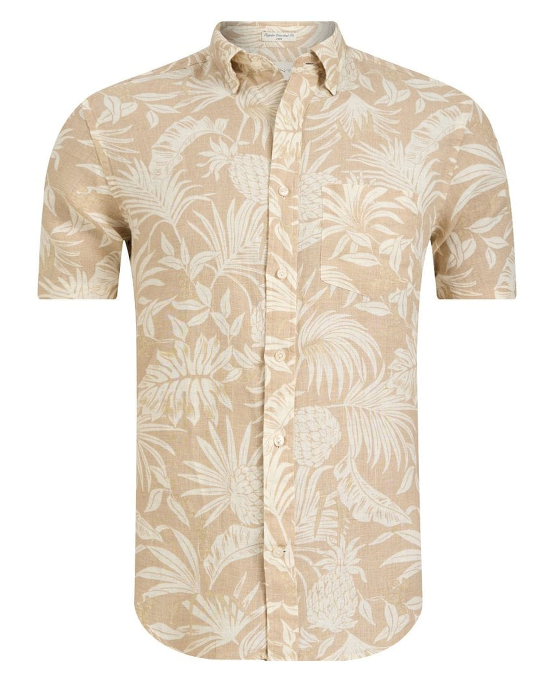 Regular Fit Botanical Linen Print Shirt - Dry Sand