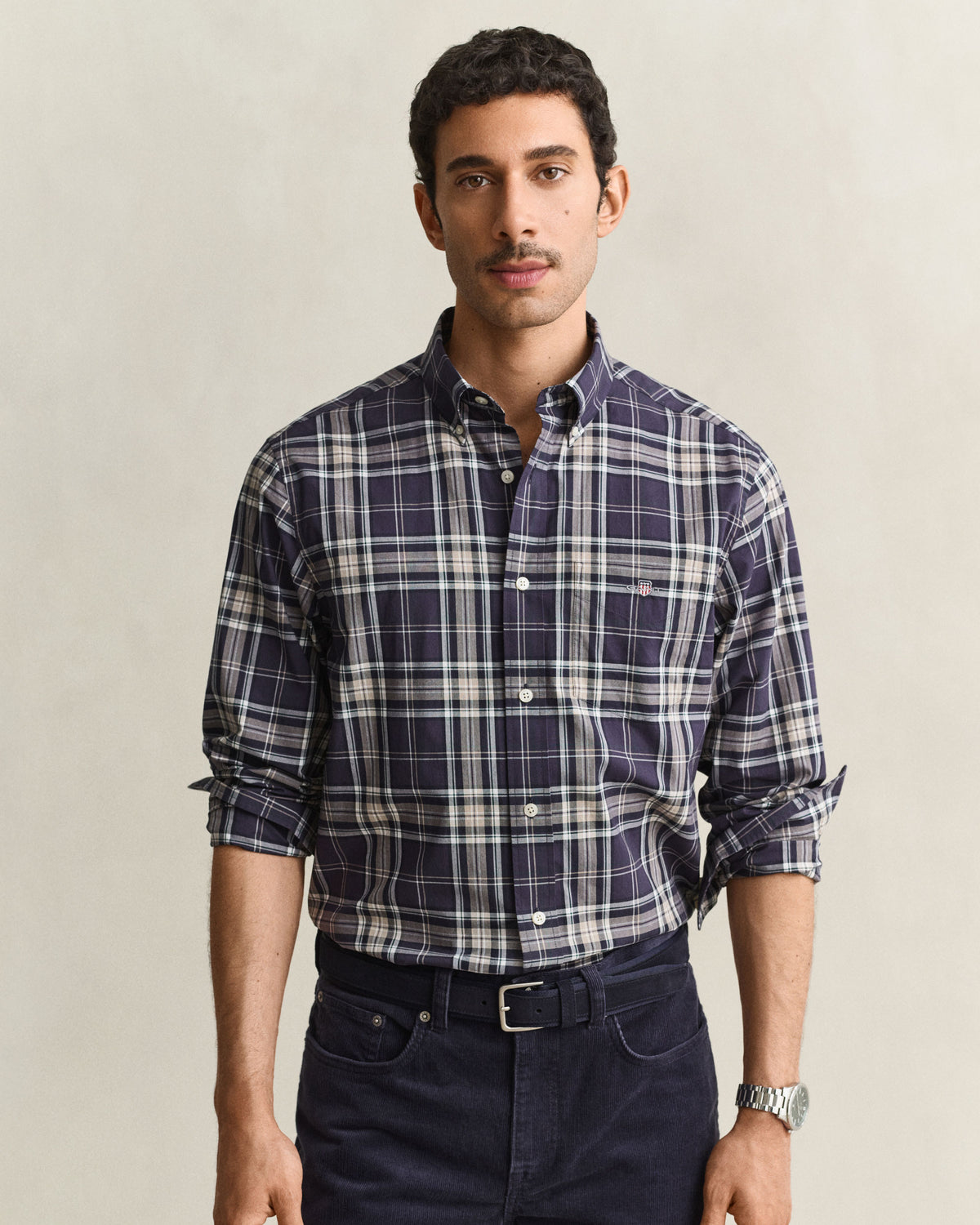 Reg Poplin Check Shirt - Mist Taupe