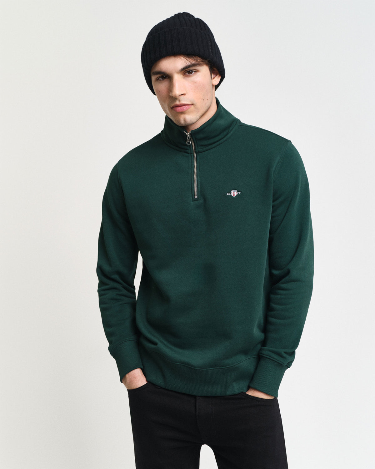 Regular Fit Shield Half Zip Sweat - Tartan Green