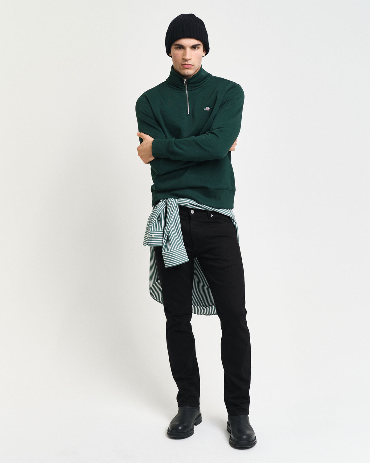 Regular Fit Shield Half Zip Sweat - Tartan Green