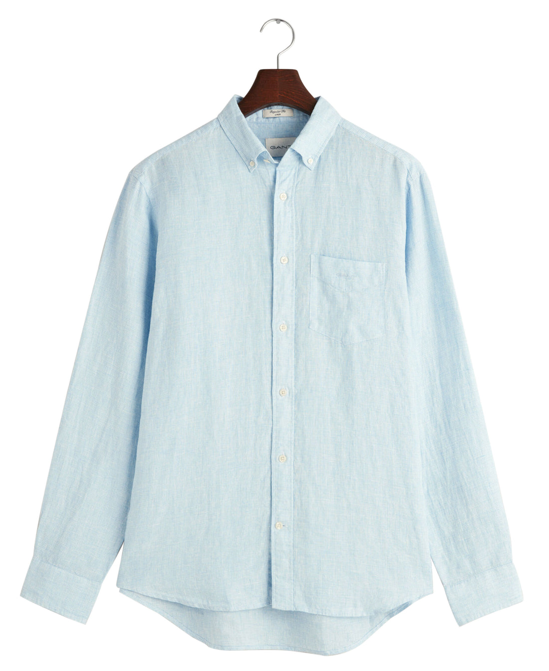 Regular Fit Houndstooth Linen Shirt - Capri Blue