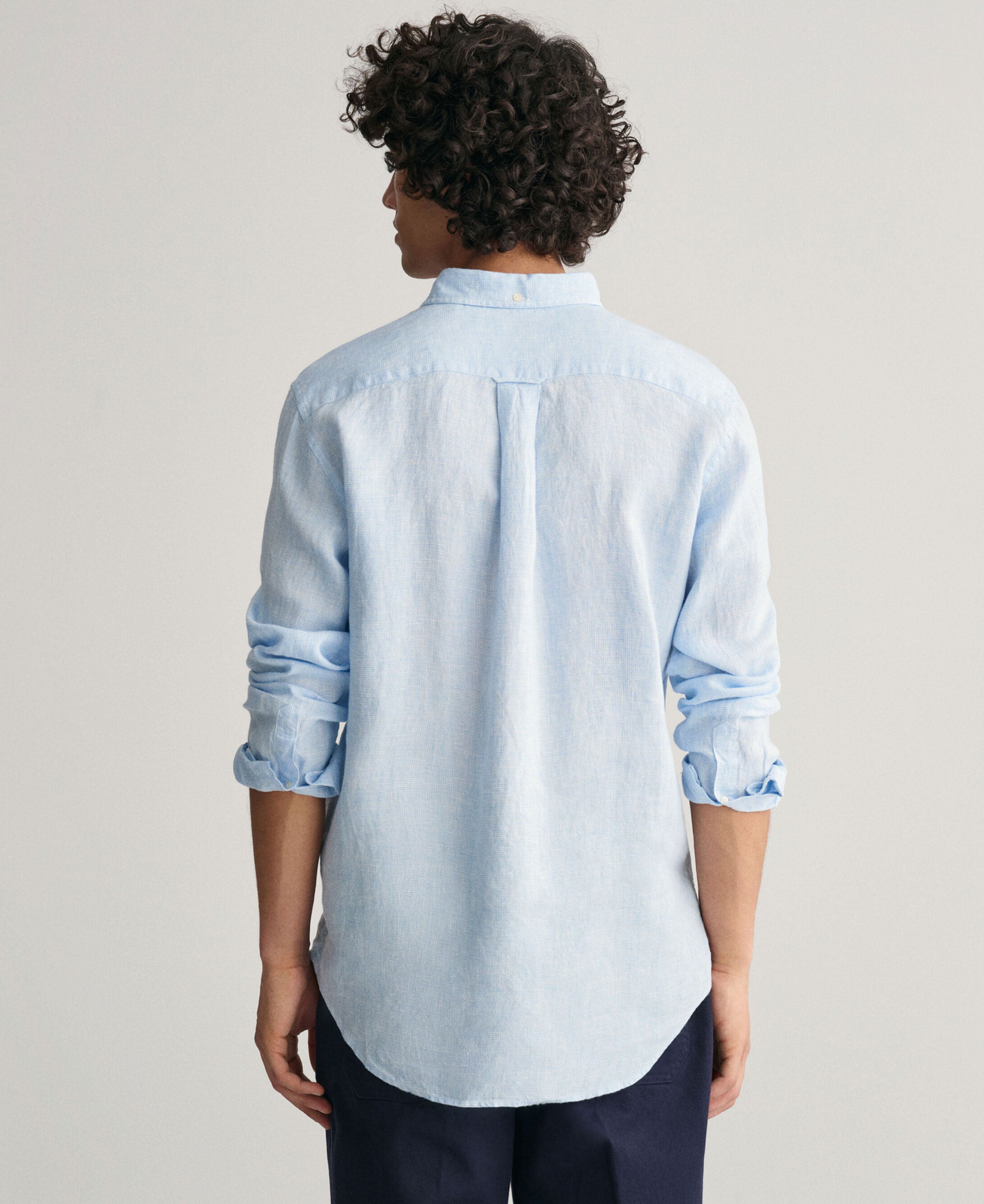 Regular Fit Houndstooth Linen Shirt - Capri Blue