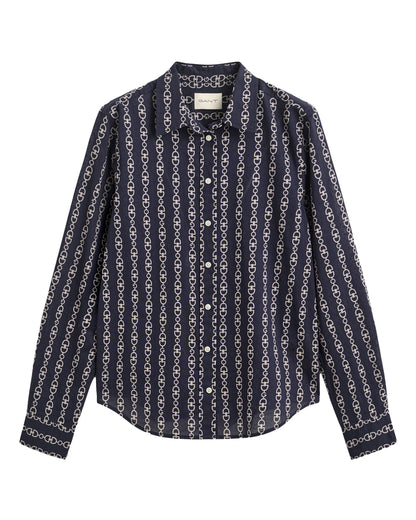Regular Printed Cotton Voile Shirt - Evening Blue