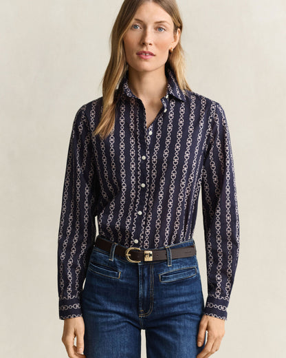 Regular Printed Cotton Voile Shirt - Evening Blue