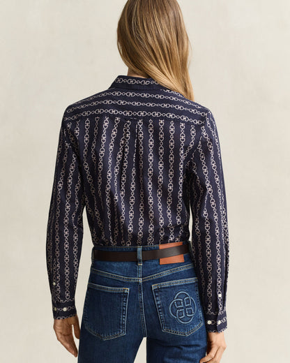 Regular Printed Cotton Voile Shirt - Evening Blue
