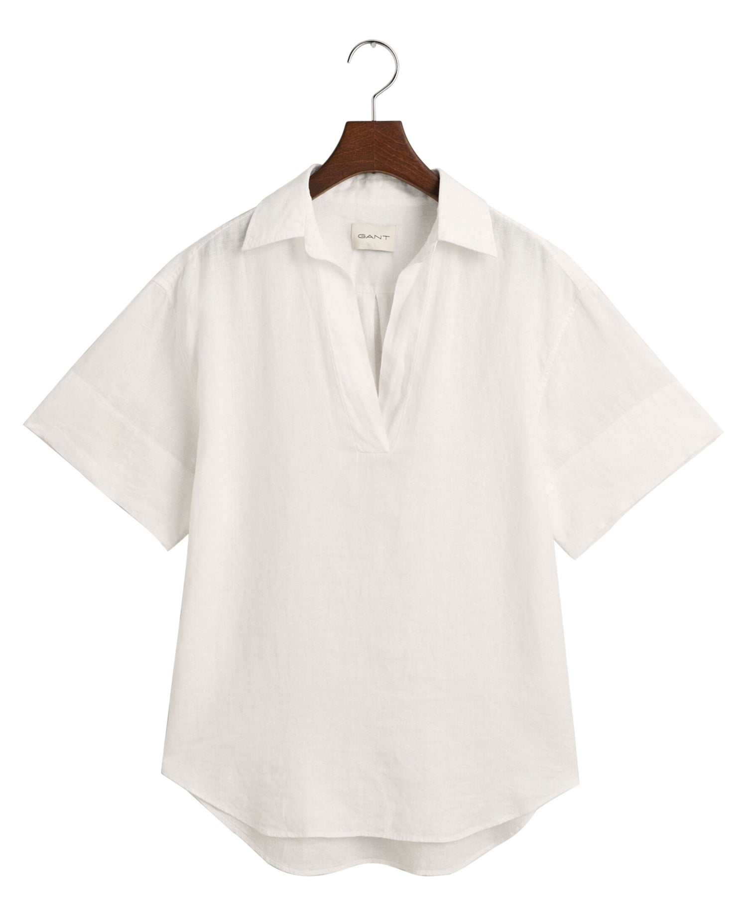 Relaxed Fit Linen Popover Short Sleeve Shirt - White