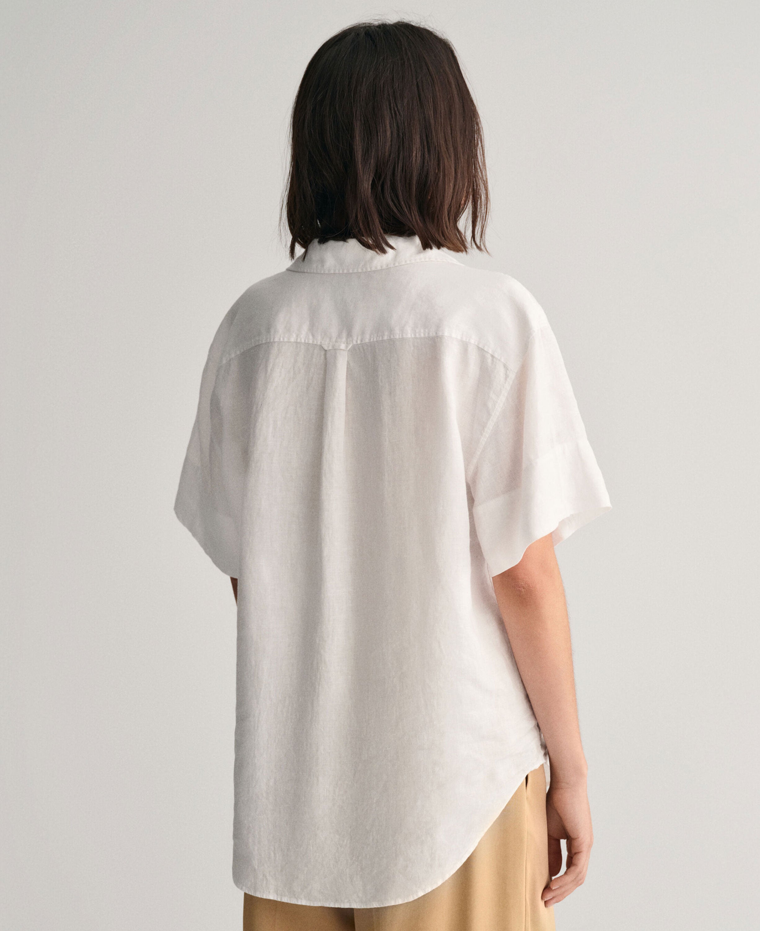 Relaxed Fit Linen Popover Short Sleeve Shirt - White