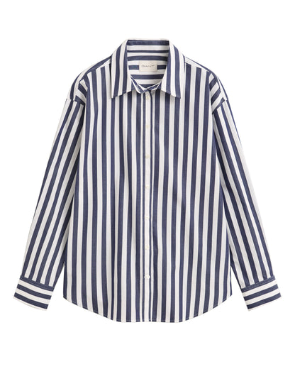 Relaxed Fit Striped Classic Poplin Shirt - Classic Blue