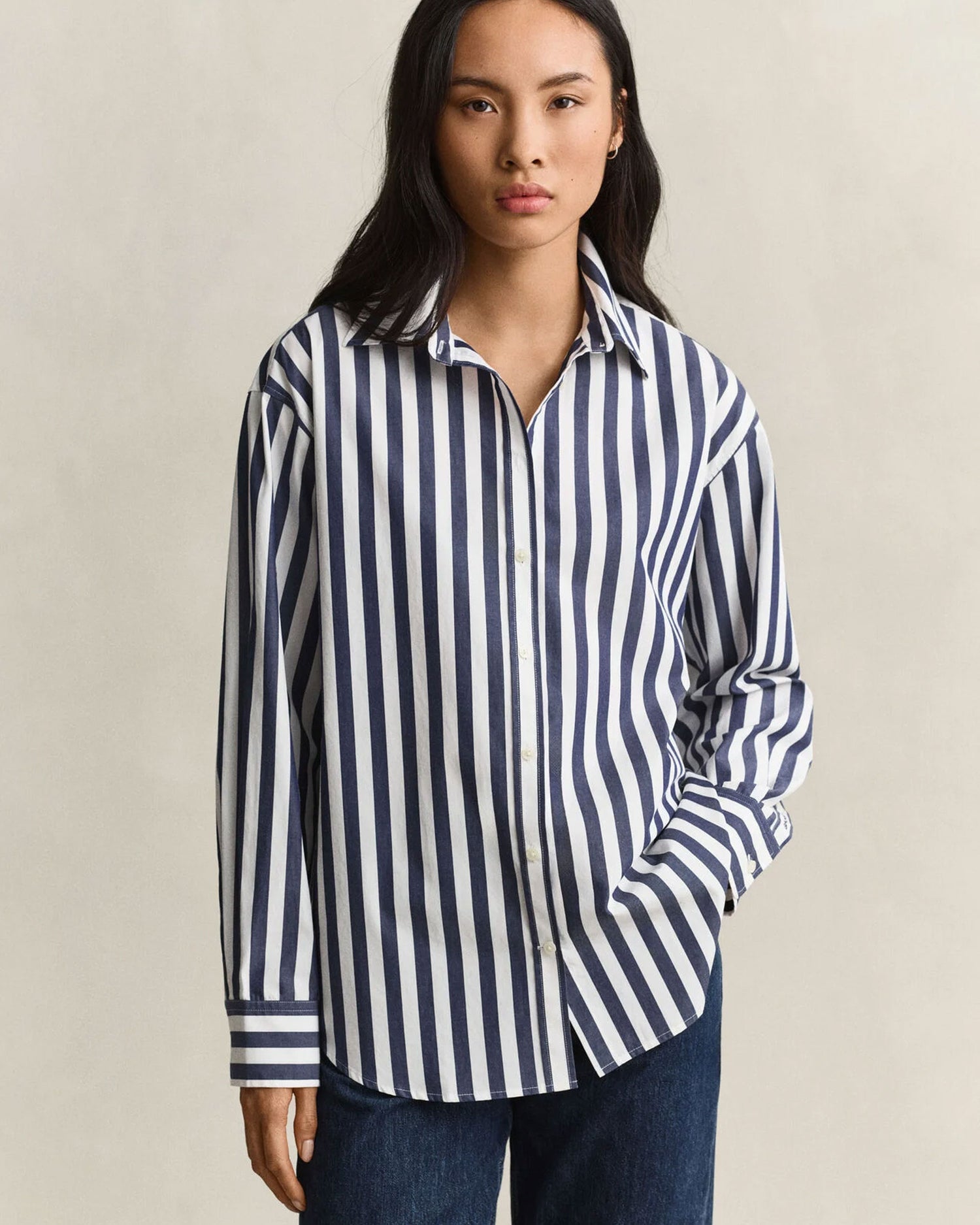 Relaxed Fit Striped Classic Poplin Shirt - Classic Blue