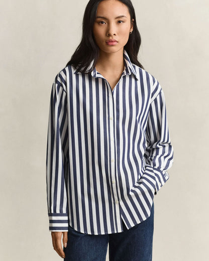 Relaxed Fit Striped Classic Poplin Shirt - Classic Blue